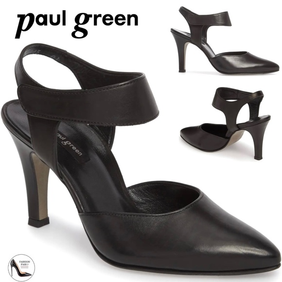 PAUL GREEN Nicolette Black Leather Pointy Toe Stiletto Heel Pumps Designer Shoes - Picture 1 of 16